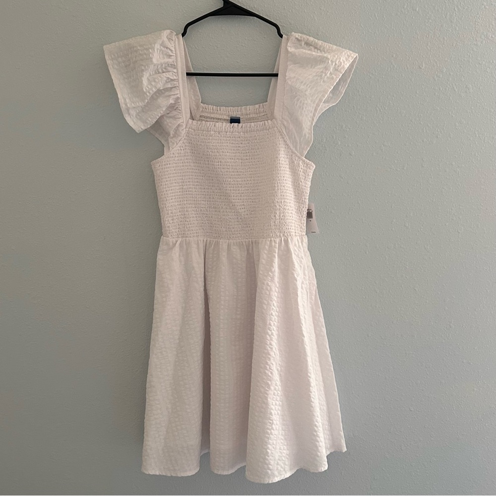 Old Navy White Smocked Bodice Flutter Sleeve Dress